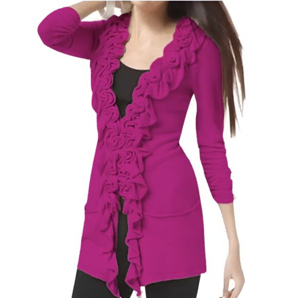 Anthropologie Moth Womens Y2K Fall Plaza Ruffled Cashmere Blend Cardigan Sweater - Picture 1 of 9